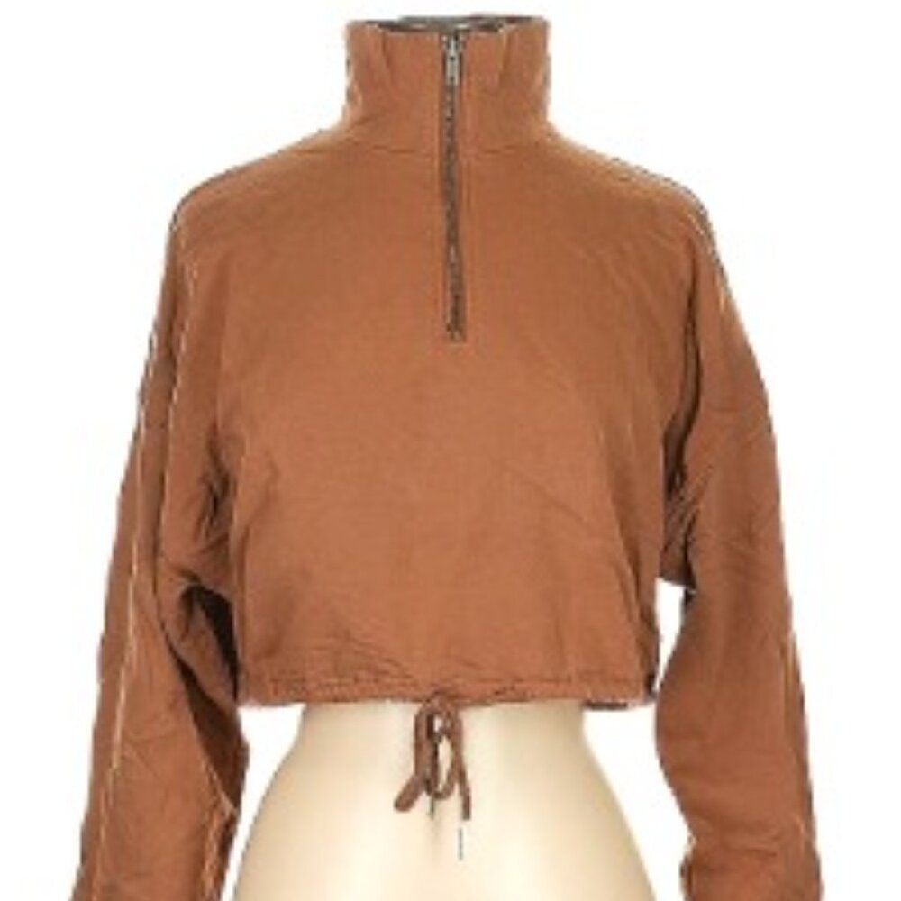 Salt Project Brown Long Sleeve Half Top Zipper Top Drawstring Bottom Size Medium
